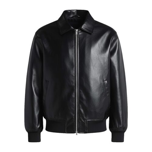 Unisex PU Leather Collared Varsity Jacket Thumbnail